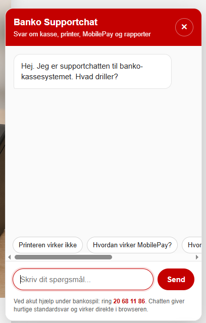 Screenshot af AI-supportchat til kassesystem