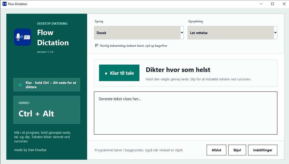 Screenshot af FlowDictation