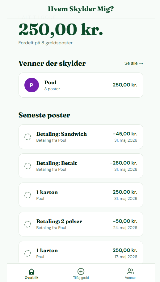 Screenshot af Hvem Skylder Mig